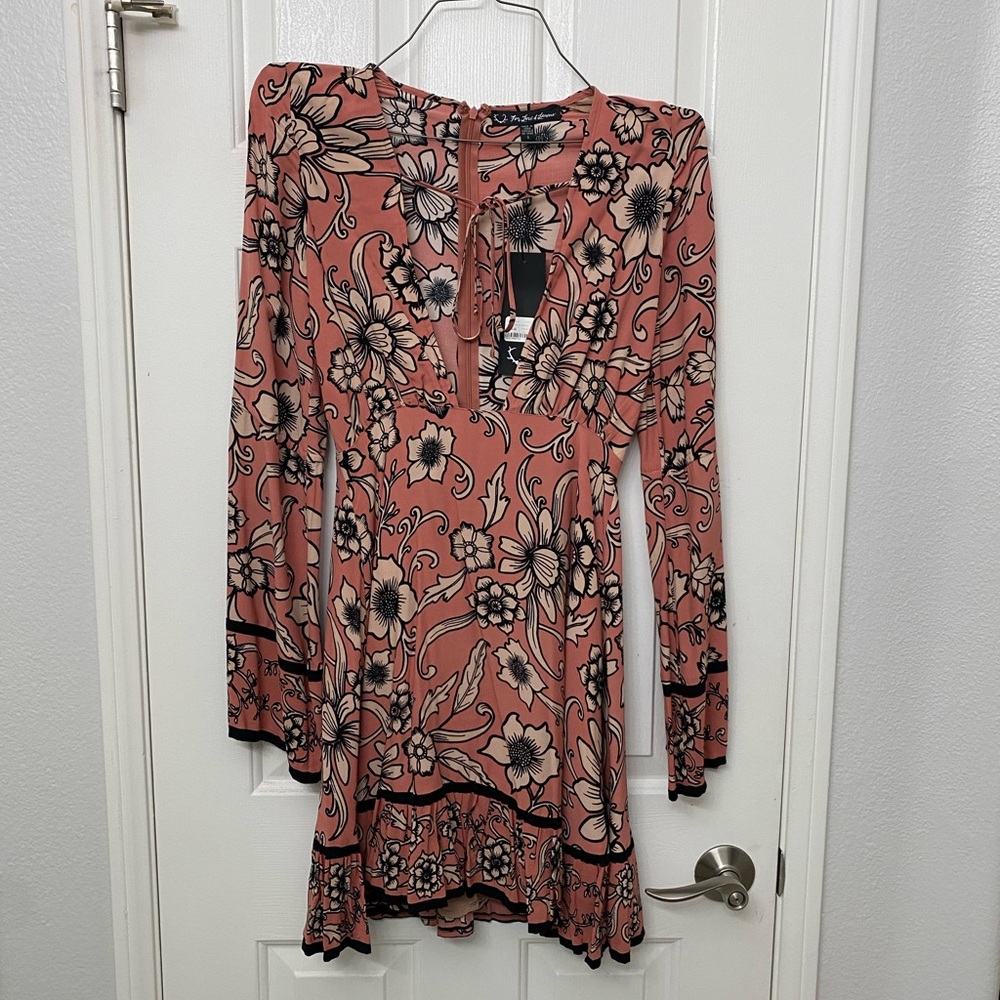 For Love and Lemons Pink Floral Deep Low Cut Mini Dress